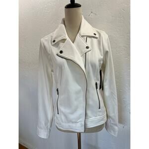 Liverpool Los Angeles Moto Jacket White Zip Front Size M NWT Faux Leather Style